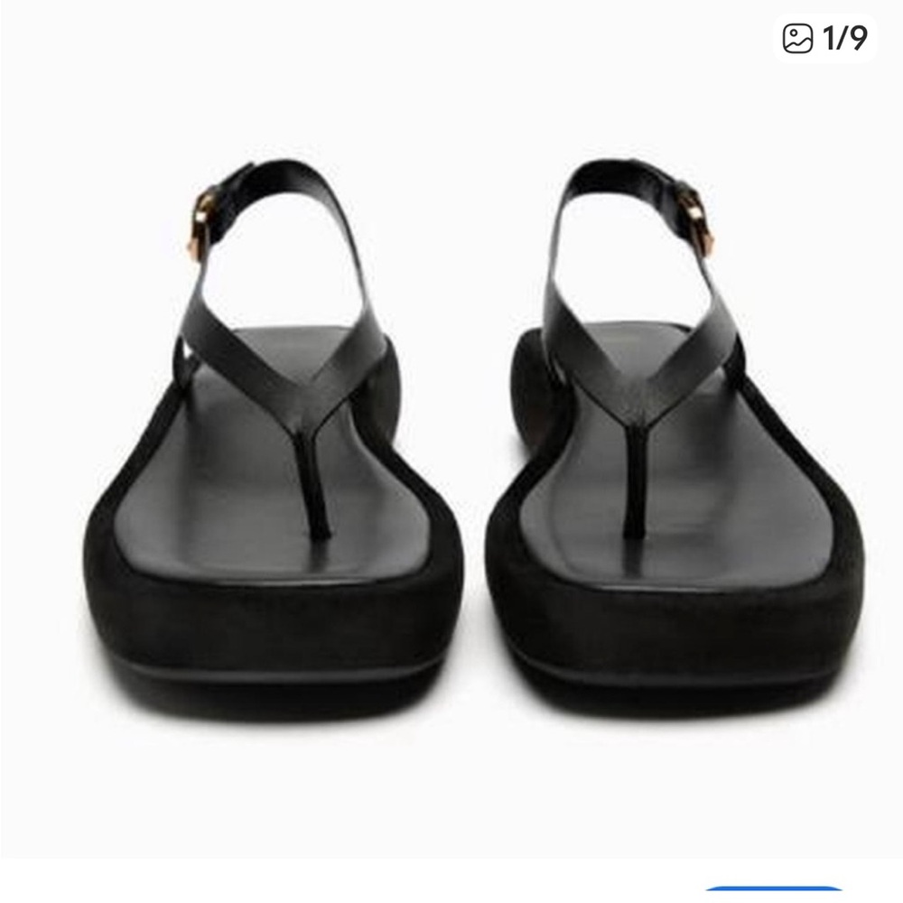 Zara Leather Thong Slingback Flatform Sandals 9.5/40